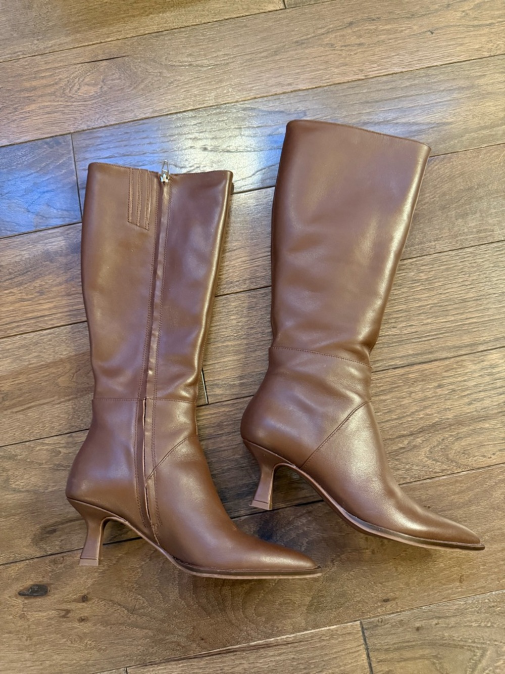 Women's Brown Knee-High Pointed Toe Heel Boots